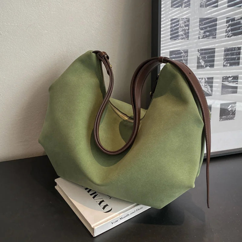 Green Nubuck Leather Saddle Bag Crossbody Handbag