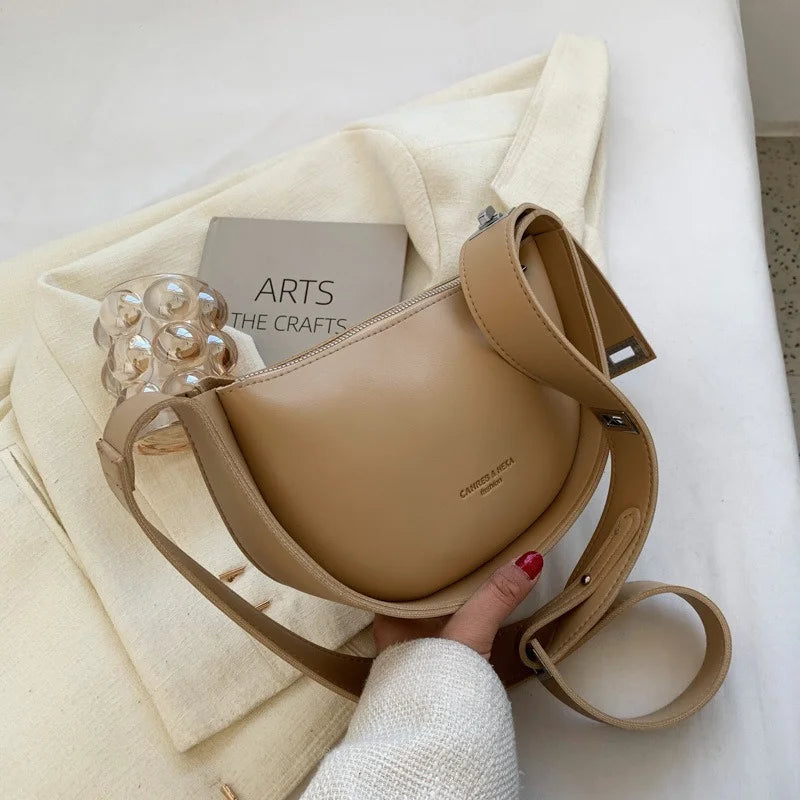 Semicircle Ladies Bag Retro Wide Strap Single Shoulder Messenger Bag