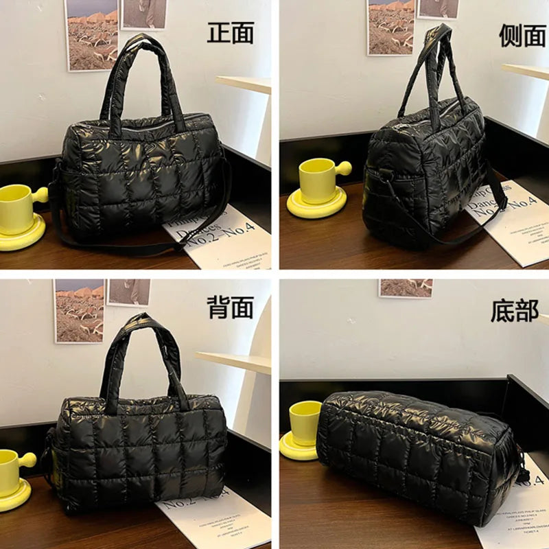 Winter Women's Shoulder Messenger Bags Down Fabric Female Padded Tote Bag Ladies