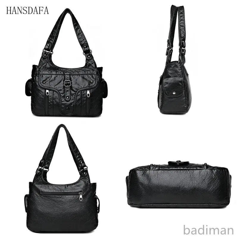 Soft Large Capacity Leather Tote Bags High Female Shoulder Bags