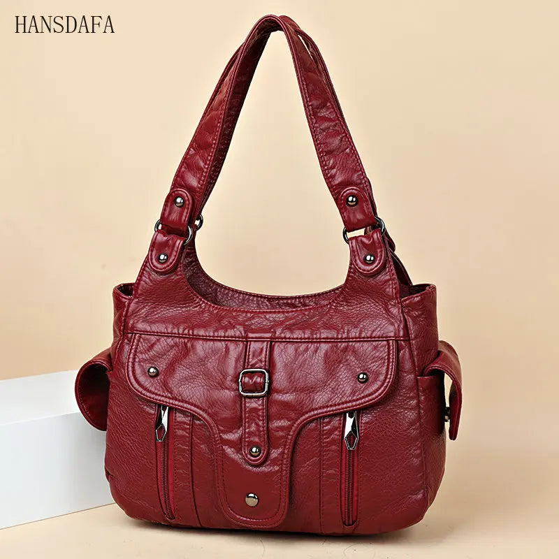 Soft Large Capacity Leather Tote Bags High Female Shoulder Bags