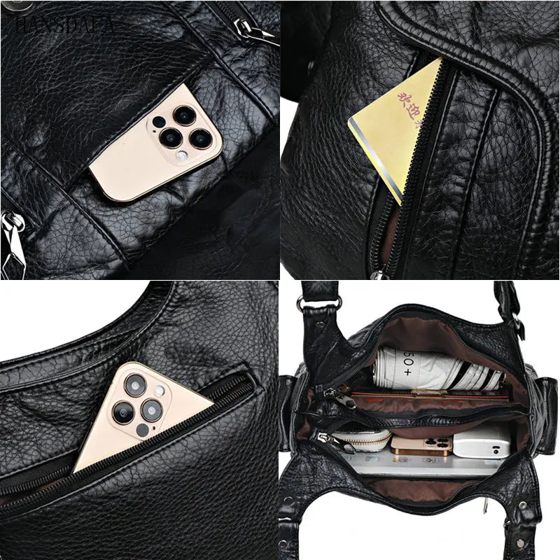 Soft Large Capacity Leather Tote Bags High Female Shoulder Bags