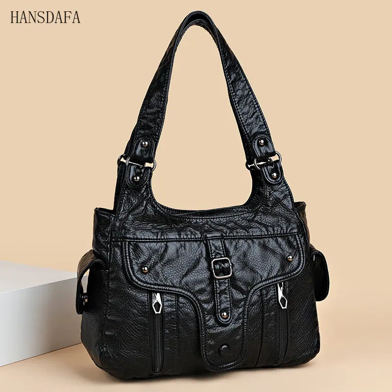 Soft Large Capacity Leather Tote Bags High Female Shoulder Bags