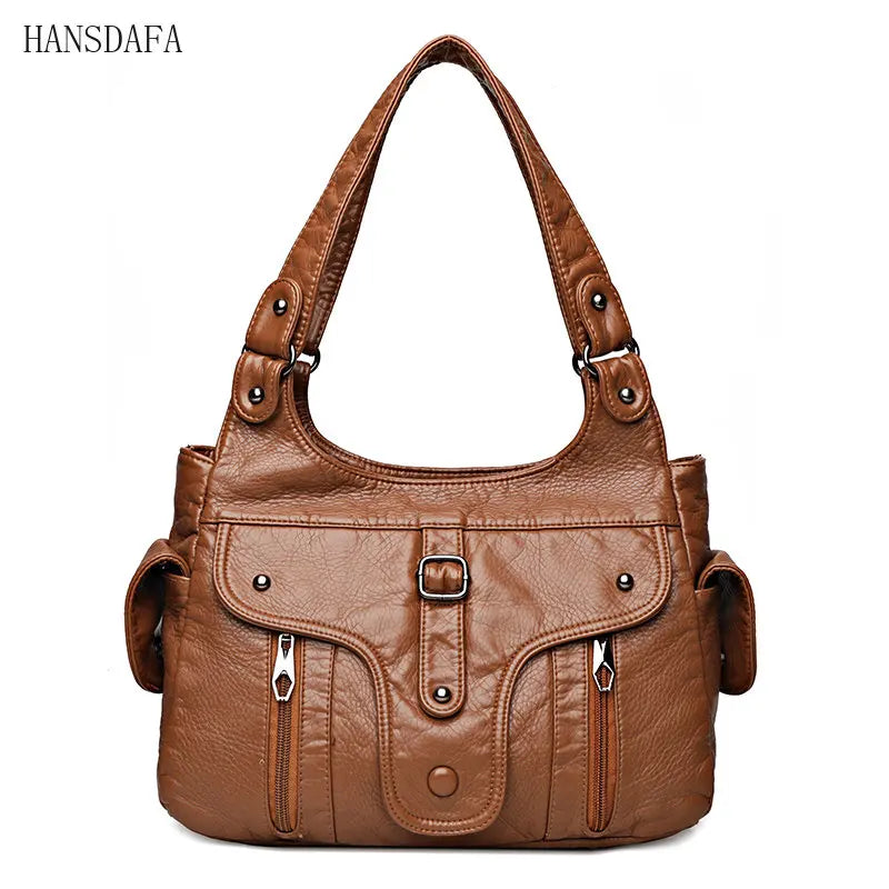 Soft Large Capacity Leather Tote Bags High Female Shoulder Bags