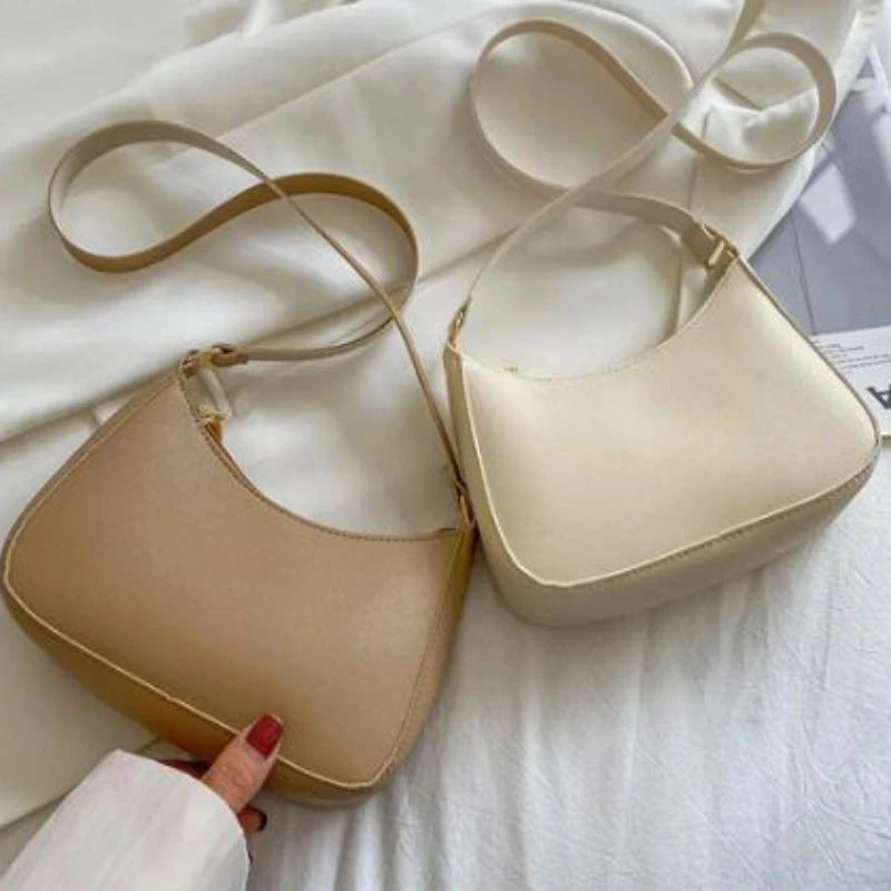 Retro Solid PU Leather Shoulder Bag Casual Women Handbags