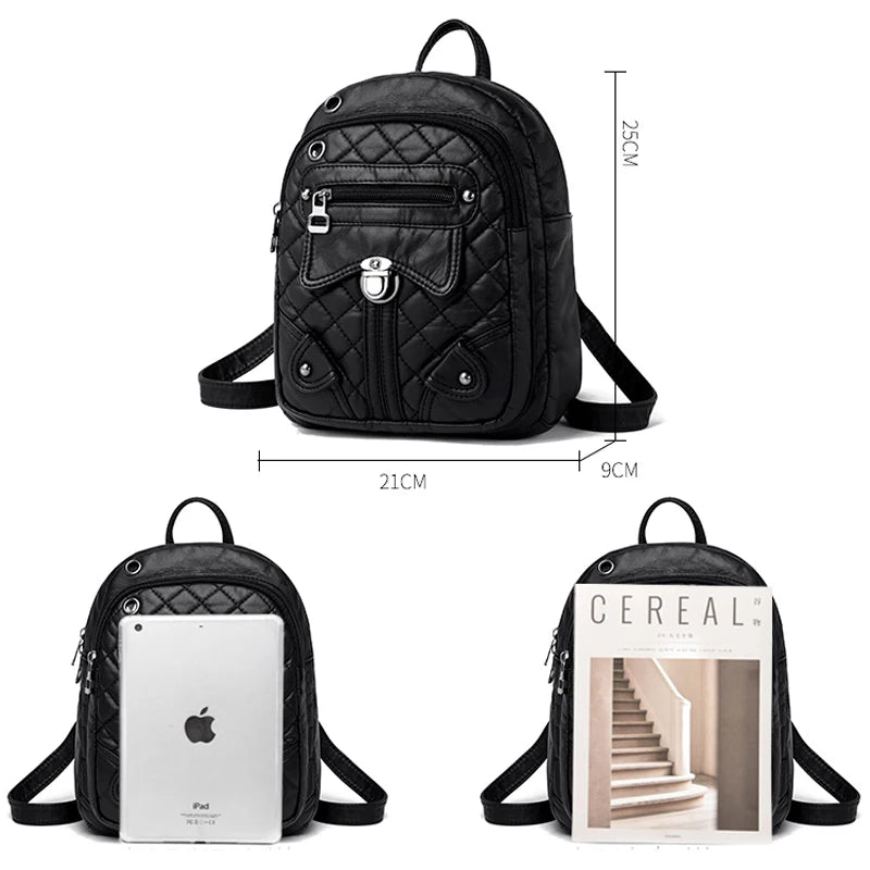 Women's Small Shoulder Bags Soft Leather Ladies Backpack Multifunctional