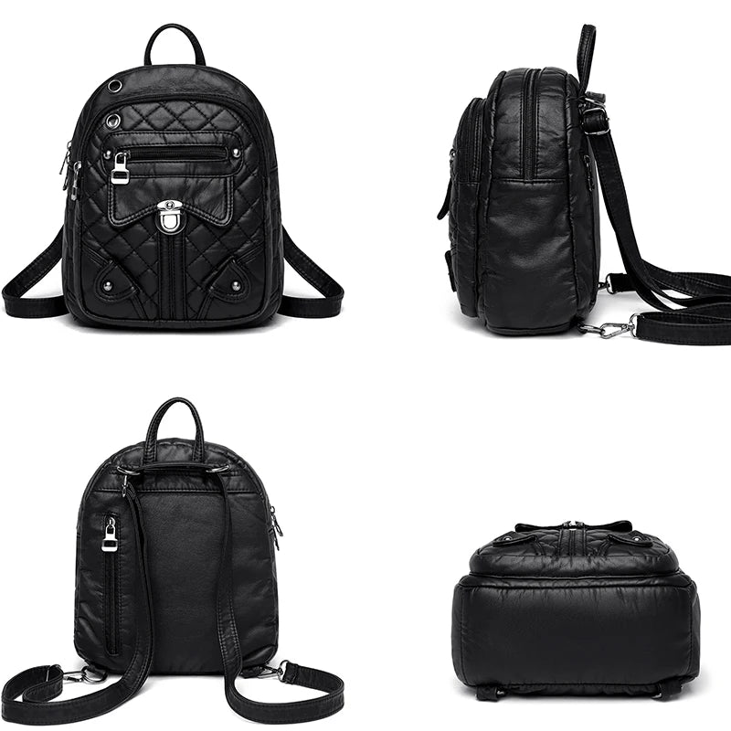 Women's Small Shoulder Bags Soft Leather Ladies Backpack Multifunctional