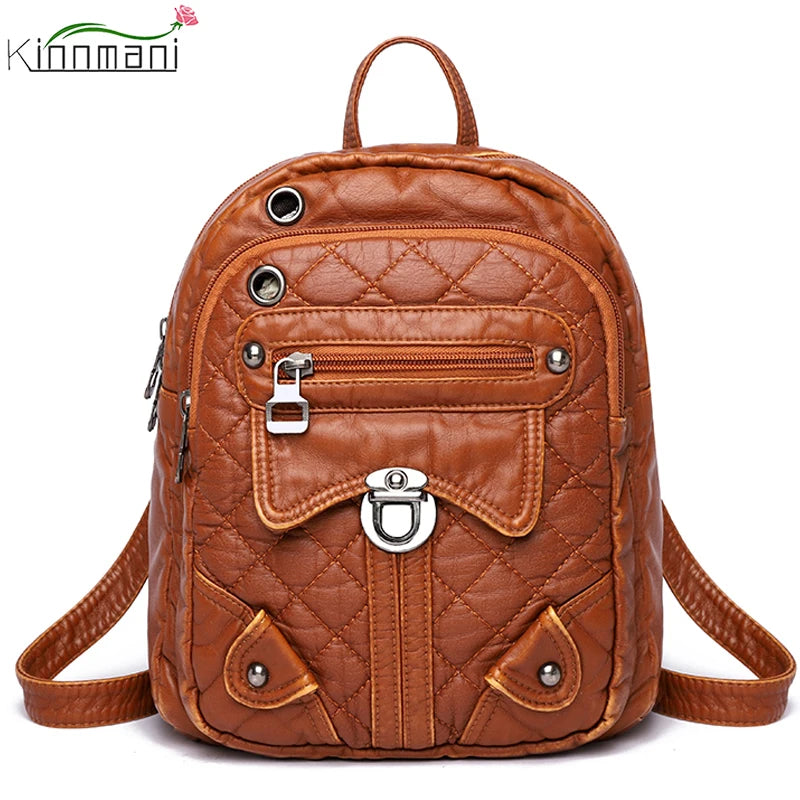 Women's Small Shoulder Bags Soft Leather Ladies Backpack Multifunctional