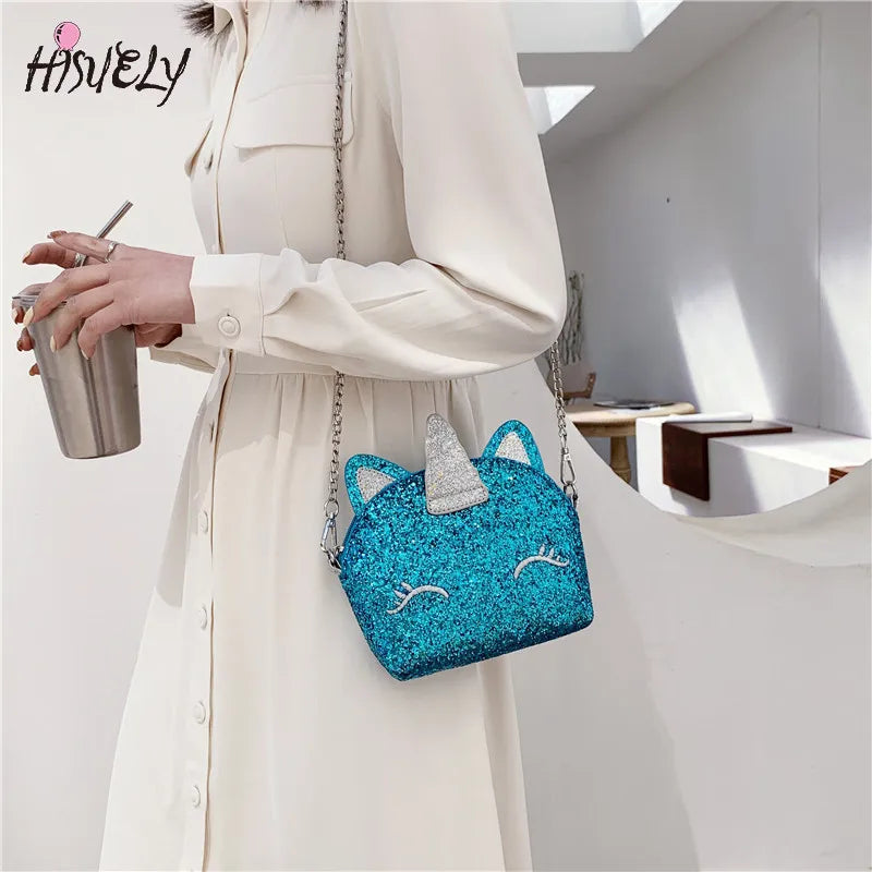 Cat Laser Sequin Crossbody Bag Chain Shoulder Bag
