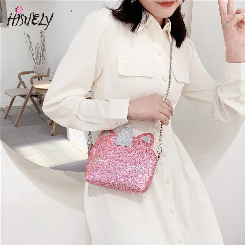 Cat Laser Sequin Crossbody Bag Chain Shoulder Bag
