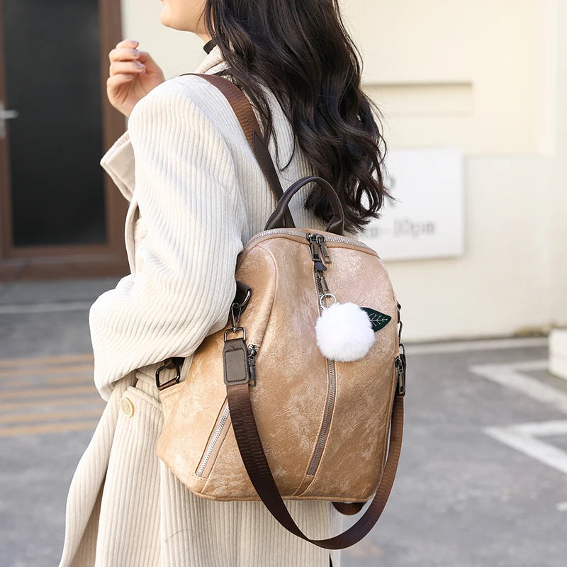 Casual Women PU Backpack Large Pockets High Capacity Students Girl Shoulder Bags