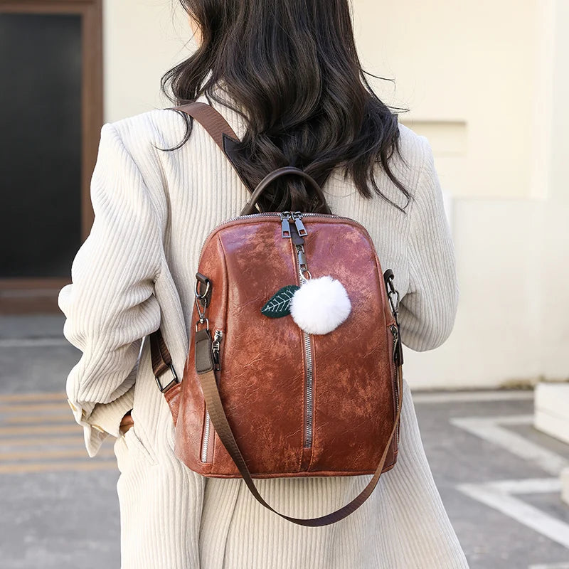 Casual Women PU Backpack Large Pockets High Capacity Students Girl Shoulder Bags
