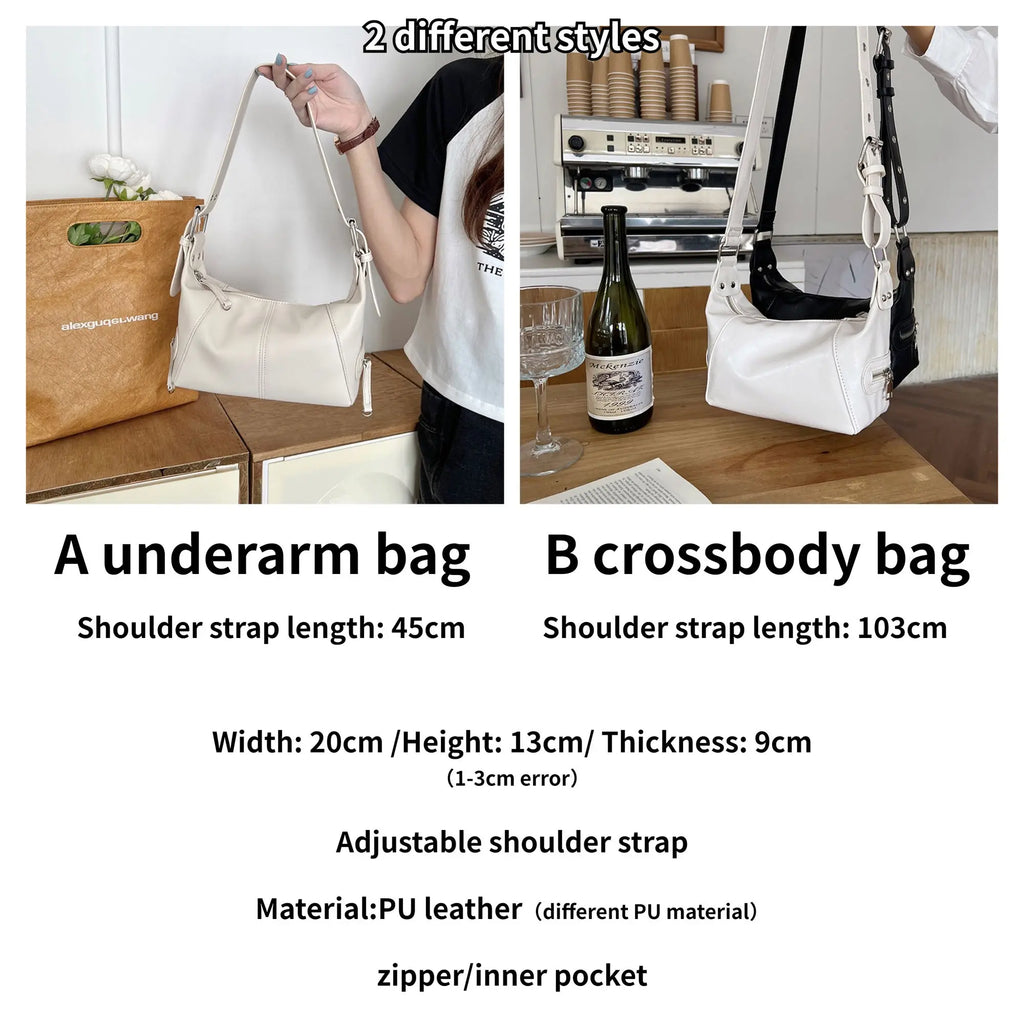 Soft PU Leather Women's Underarm Bag Retro Motorcyclist Female Purse