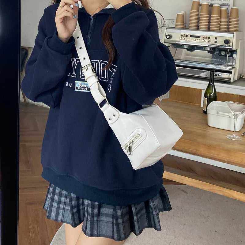 Soft PU Leather Women's Underarm Bag Retro Motorcyclist Female Purse