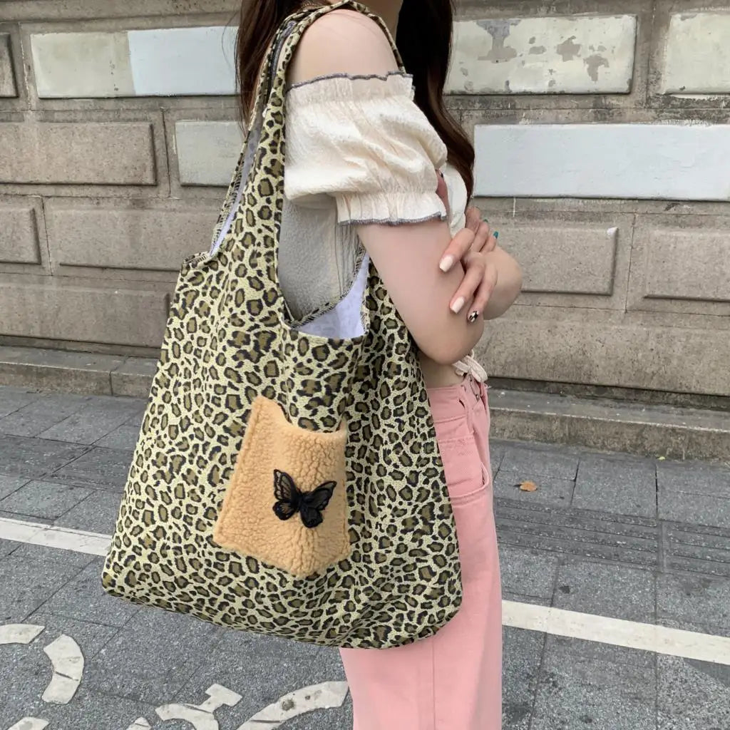 Spring Leopard Butterfly Shoulder Bag Large Capacity Ladies Tote