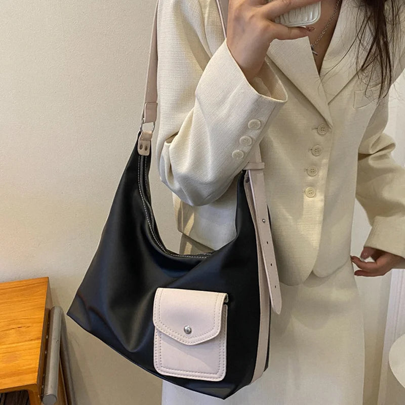 Women PU Shoulder Bag Casual Handbag Tote Bag With Pocket Large Capacity