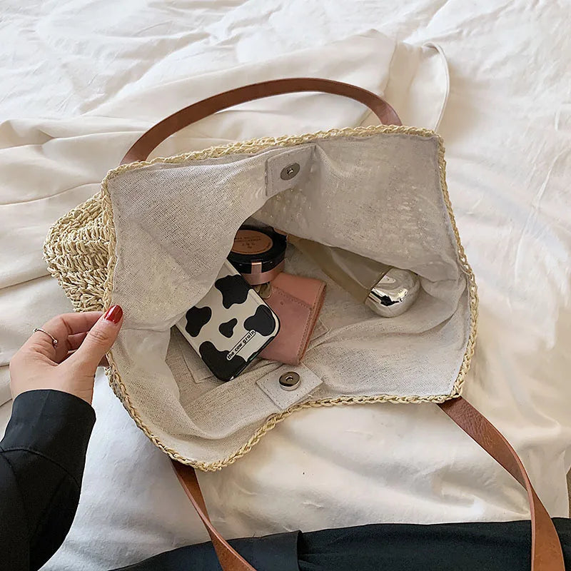Summer Woven Bag Female Straw Shoulder Bag Straw Handbag Beach Bag Women