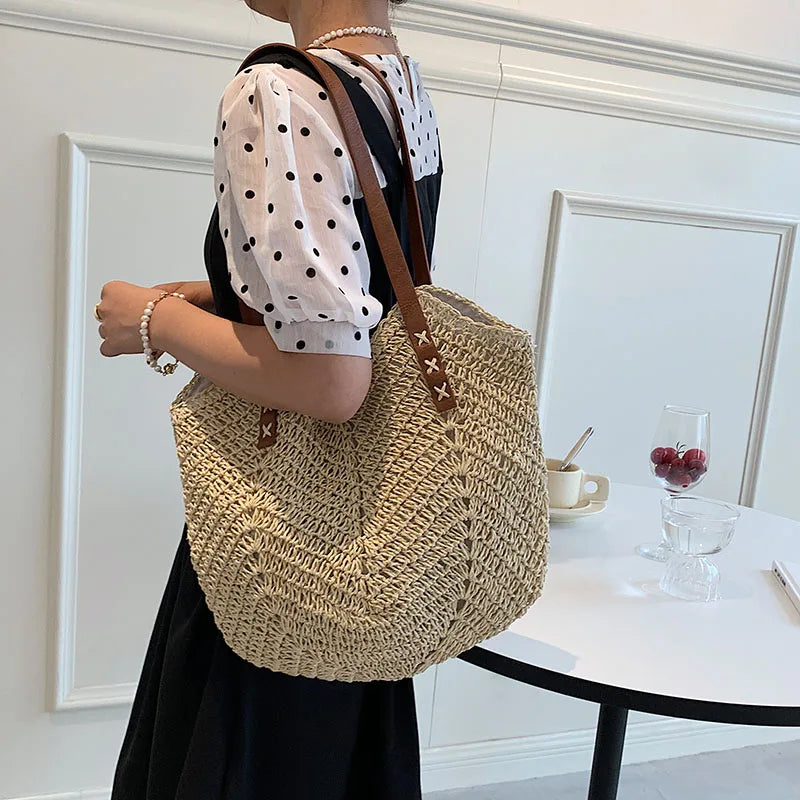 Summer Woven Bag Female Straw Shoulder Bag Straw Handbag Beach Bag Women