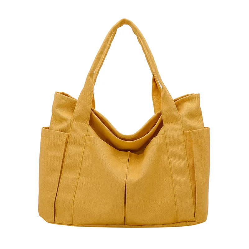 Canvas Casual Shopper Solid Travel Shoulder School Shopping Bags Women's Tote Ba