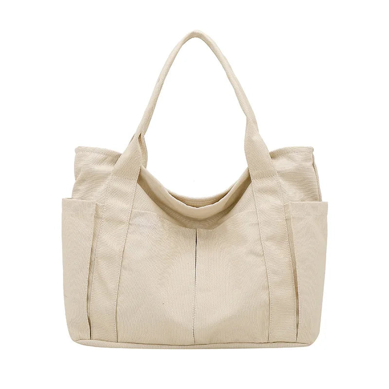 Canvas Casual Shopper Solid Travel Shoulder School Shopping Bags Women's Tote Ba