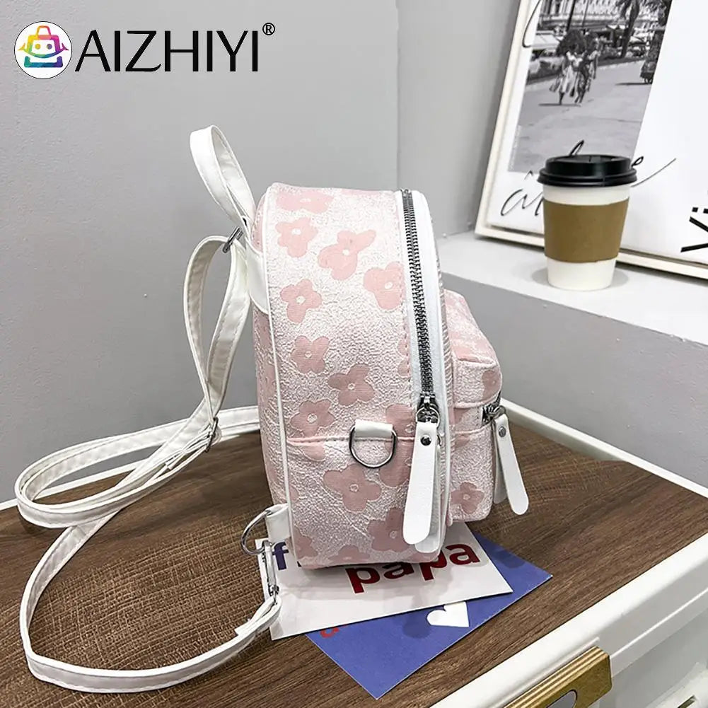 Flower Nylon Student Backpack for Teen Girls Casual Rucksack Bagpack