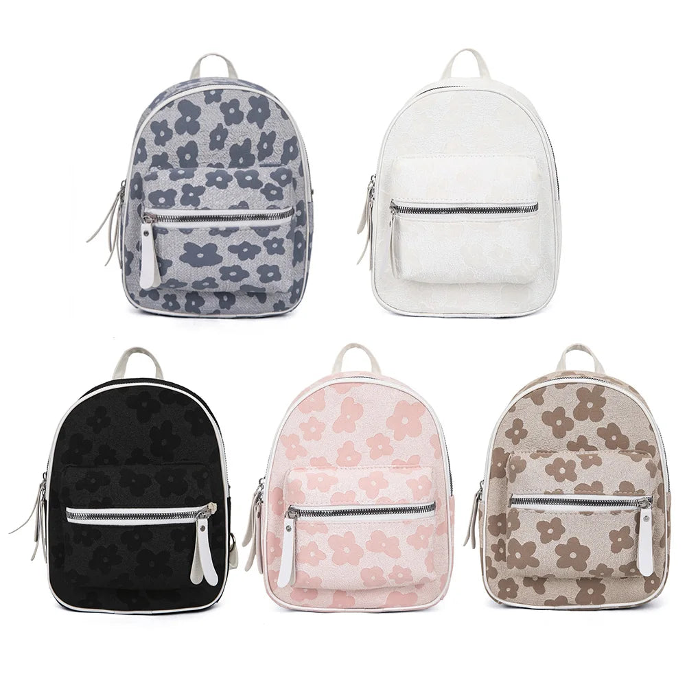Flower Nylon Student Backpack for Teen Girls Casual Rucksack Bagpack