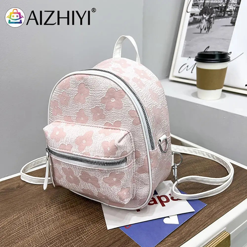 Flower Nylon Student Backpack for Teen Girls Casual Rucksack Bagpack