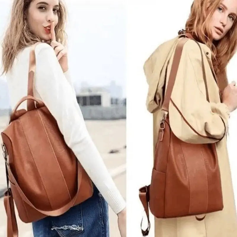Vintage Leather Ladies' Anti-Theft Backpack & Shoulder Bag