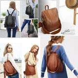 Vintage Leather Ladies' Anti-Theft Backpack & Shoulder Bag