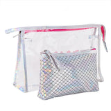 2PCS Fish Scales Laser Make Up Bag Transparent PVC Cosmetic Bag Waterproof
