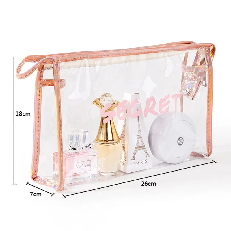 2PCS Fish Scales Laser Make Up Bag Transparent PVC Cosmetic Bag Waterproof