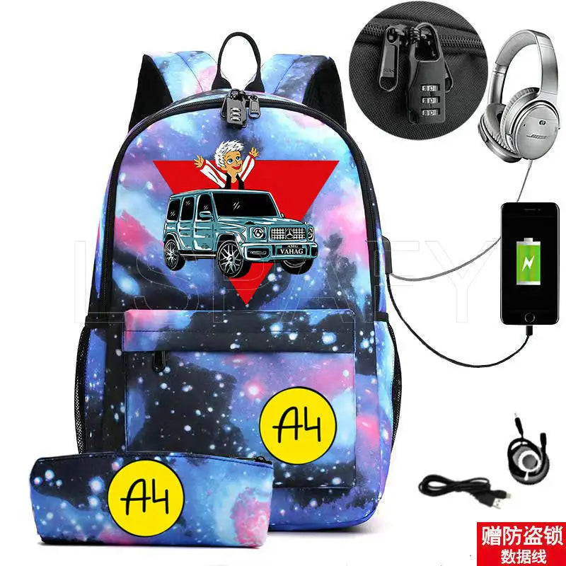 2Pcs ?4 ???? ?????? Backpack for Boys Girls Casual School Students Backpack