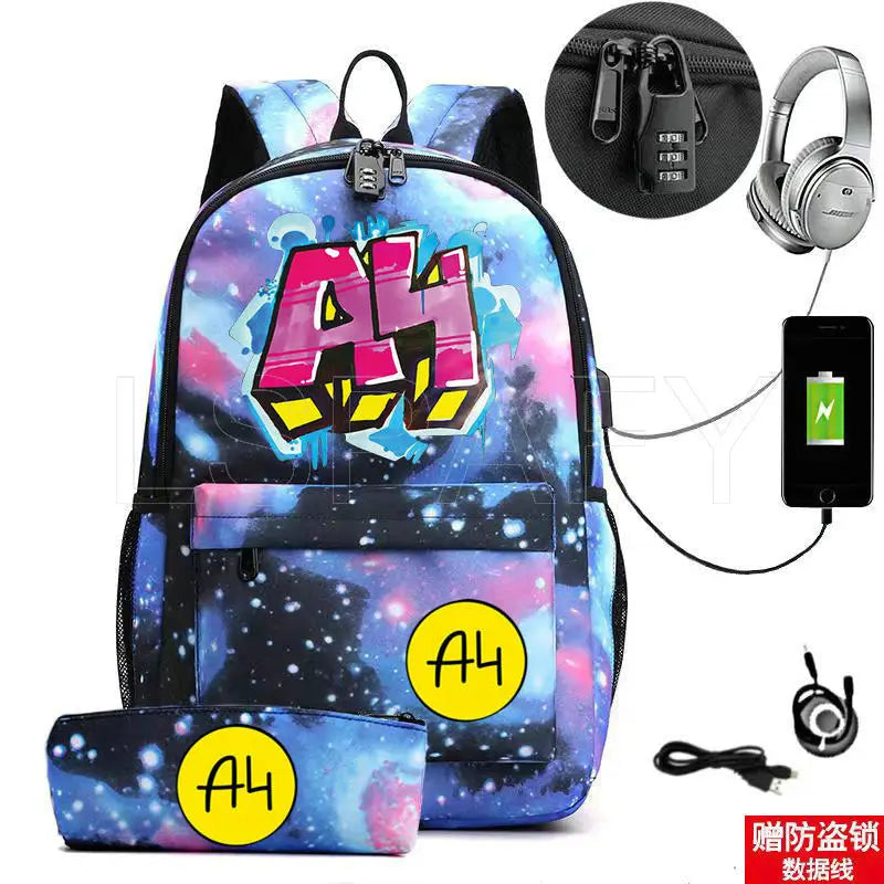 2Pcs ?4 ???? ?????? Backpack for Boys Girls Casual School Students Backpack