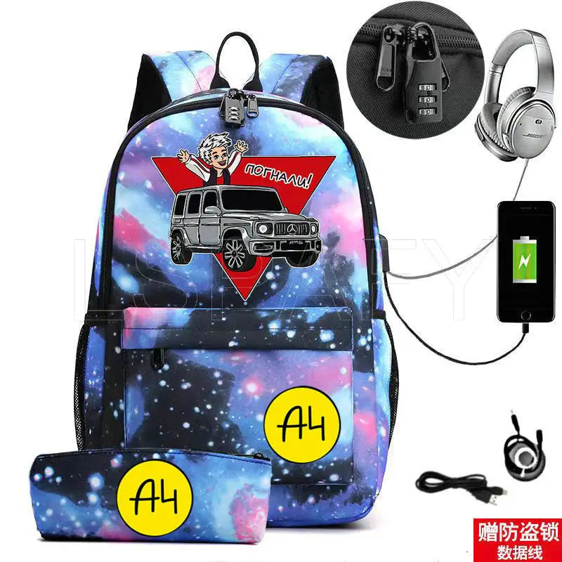 2Pcs ?4 ???? ?????? Backpack for Boys Girls Casual School Students Backpack