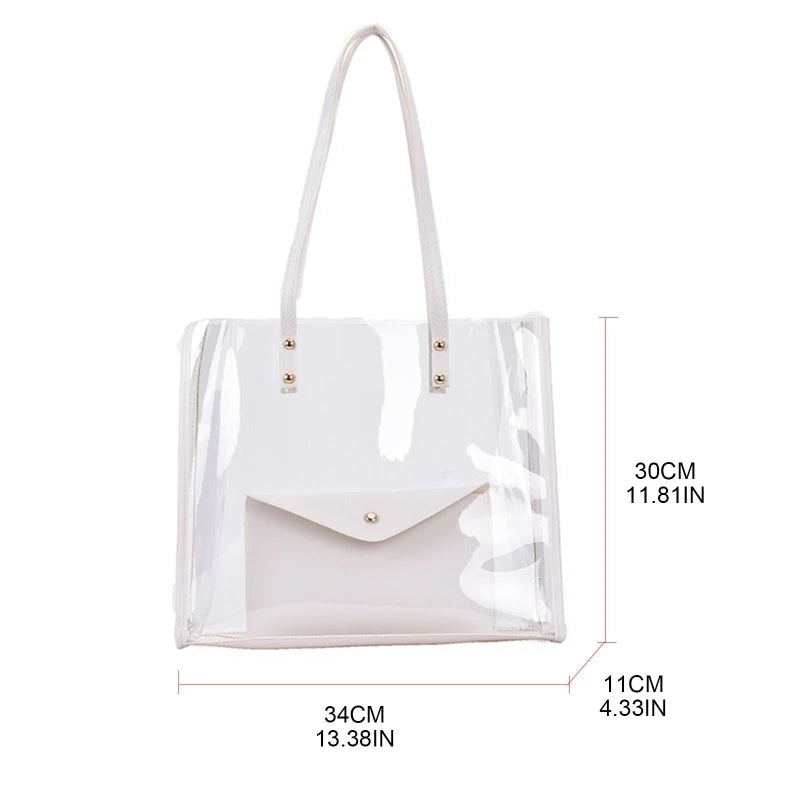 2Pcs Transparent PVC Shoulder Bag Waterproof Purse Handbag Jelly Large Shopping