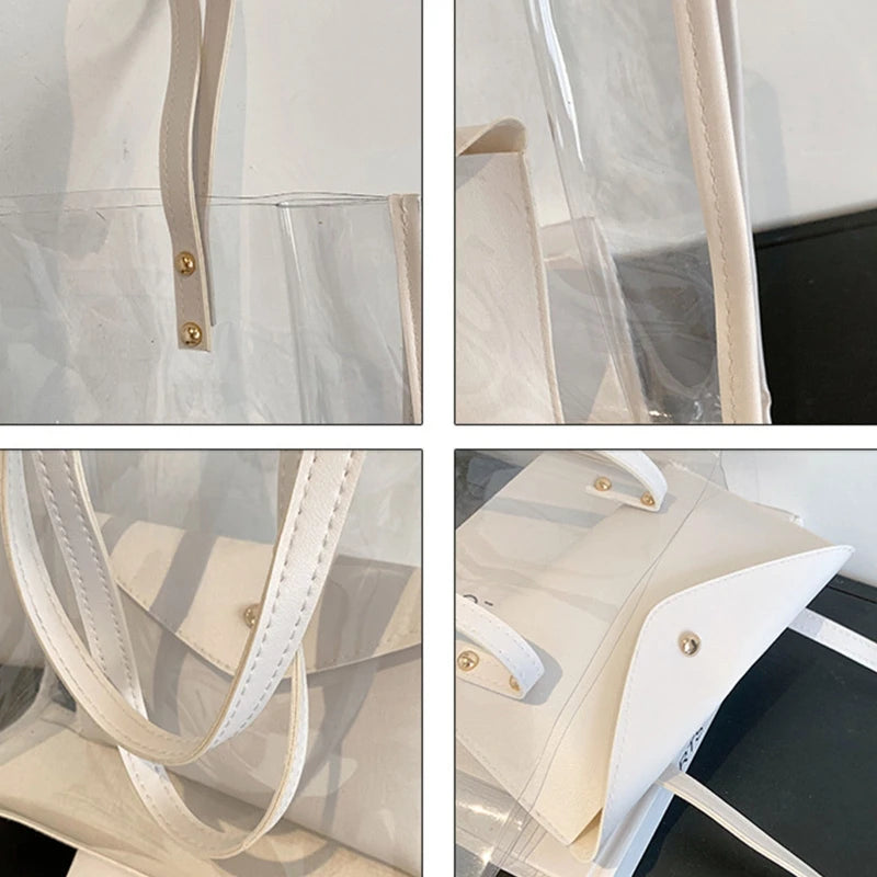 2Pcs Transparent PVC Shoulder Bag Waterproof Purse Handbag Jelly Large Shopping