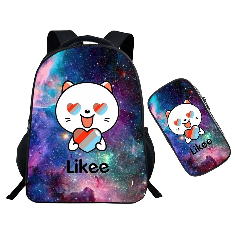 2Pcs Likee Backpack Laptop Bag For Teens Boys Girls School Bags Cat Unicorn