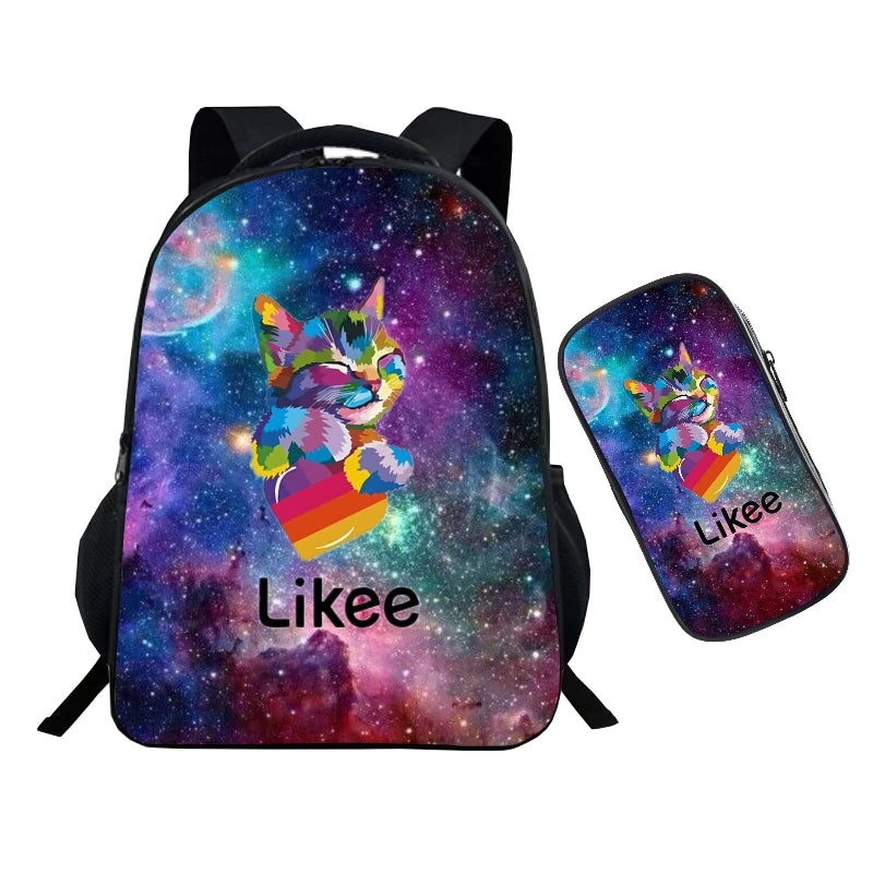 2Pcs Likee Backpack Laptop Bag For Teens Boys Girls School Bags Cat Unicorn