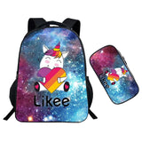 2Pcs Likee Backpack Laptop Bag For Teens Boys Girls School Bags Cat Unicorn