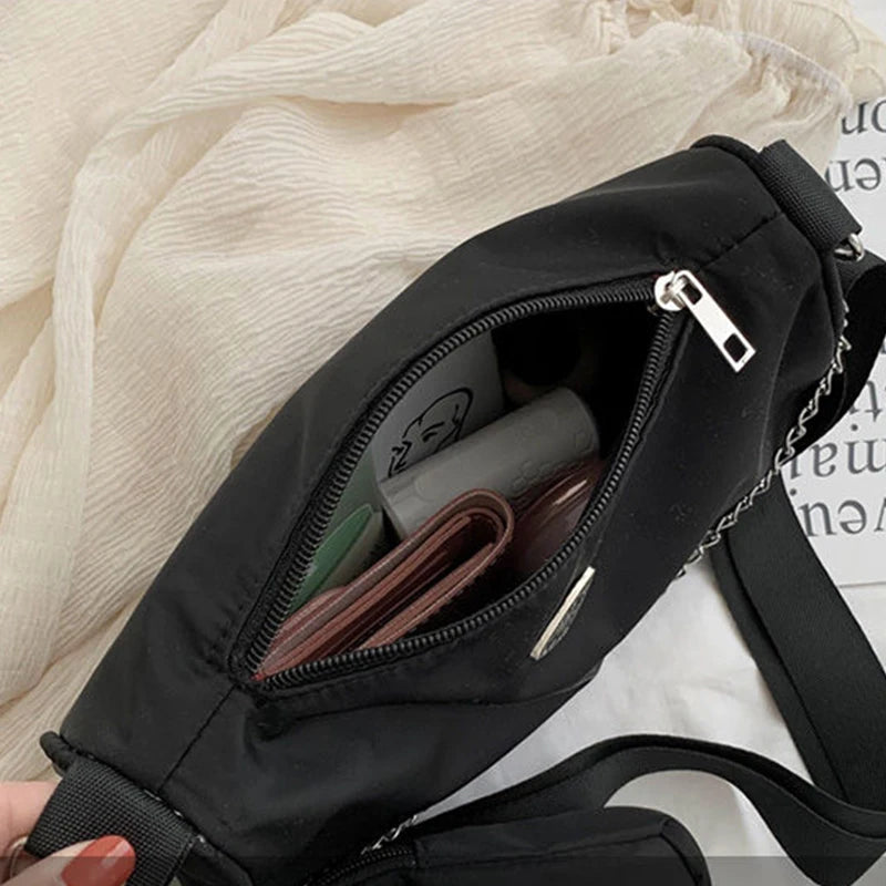 2pcs Nylon Shoulder Bag Women Chains Crossbody Messenger Handbag