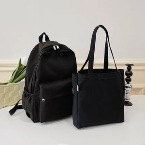 2pcs School Backpack Set Solid Rucksack with Handbag Large Capacity Shopping Bag