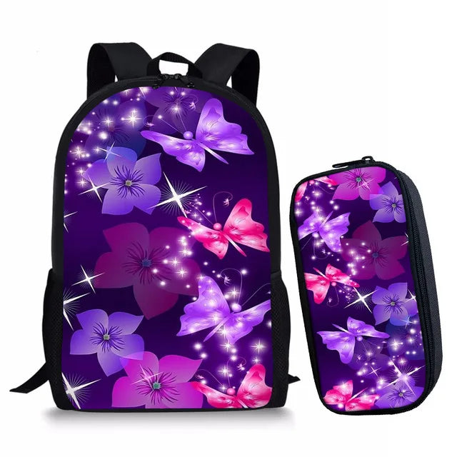 Butterfly Print Kids Backpack Set for Teens Boys Girls