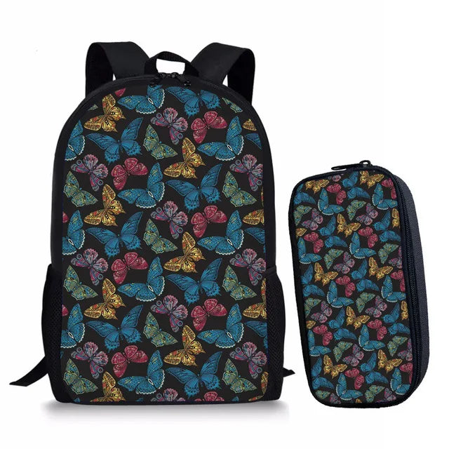 Butterfly Print Kids Backpack Set for Teens Boys Girls