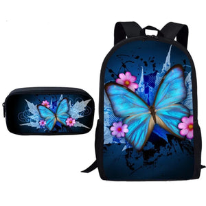Butterfly Print Kids Backpack Set for Teens Boys Girls