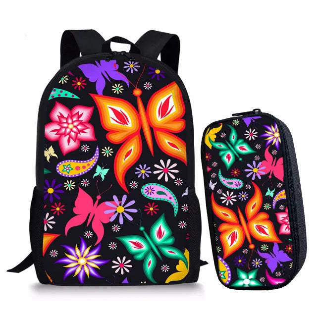 Butterfly Print Kids Backpack Set for Teens Boys Girls