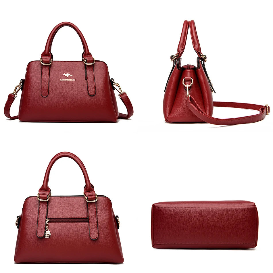 3-Layer Women Handbags High Leather Shoulder Crossbody Tote Bag