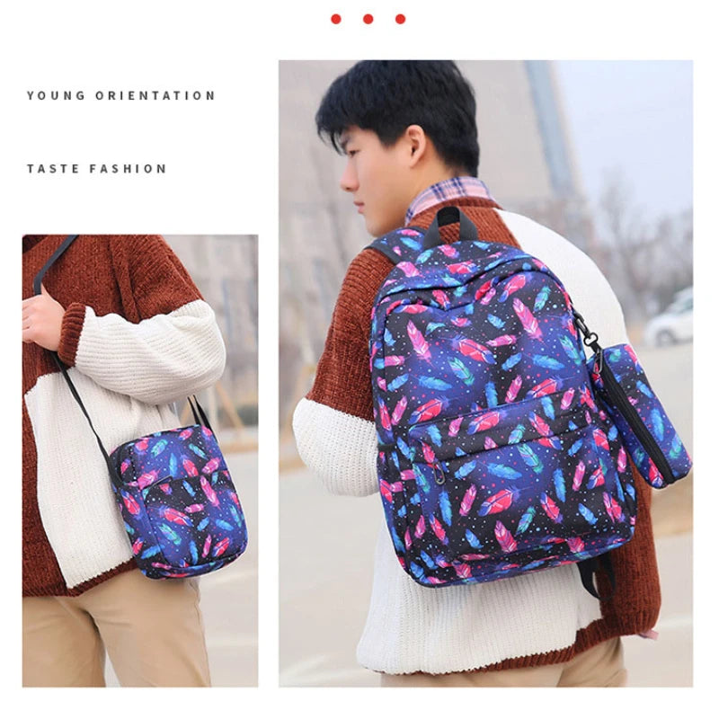 Kids Student Backpack Set School Book Bag Large Capacity 3 Piece Schoolbag