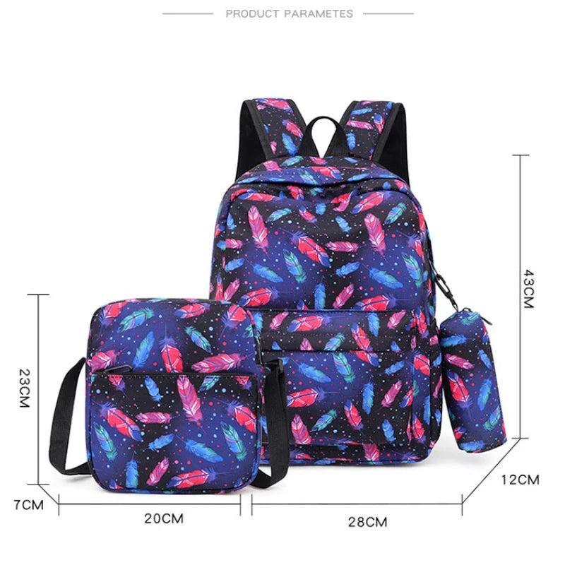 Kids Student Backpack Set School Book Bag Large Capacity 3 Piece Schoolbag