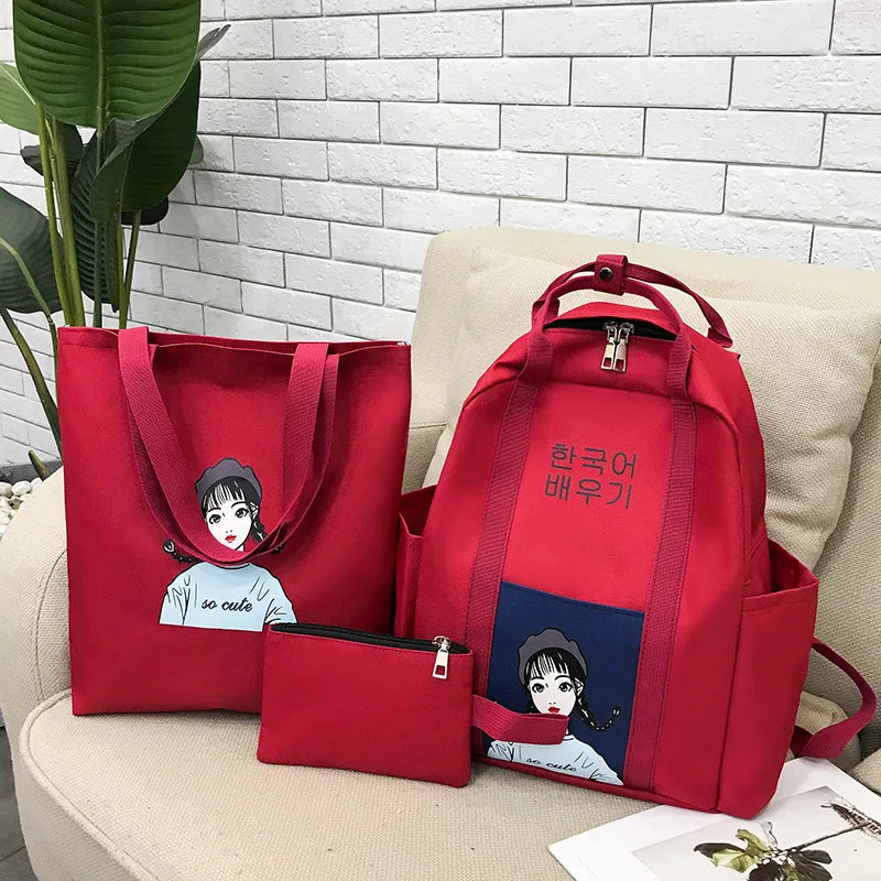 Casual Women Shoulder Bags Candy Women Backpack Multi-pocket School Bag