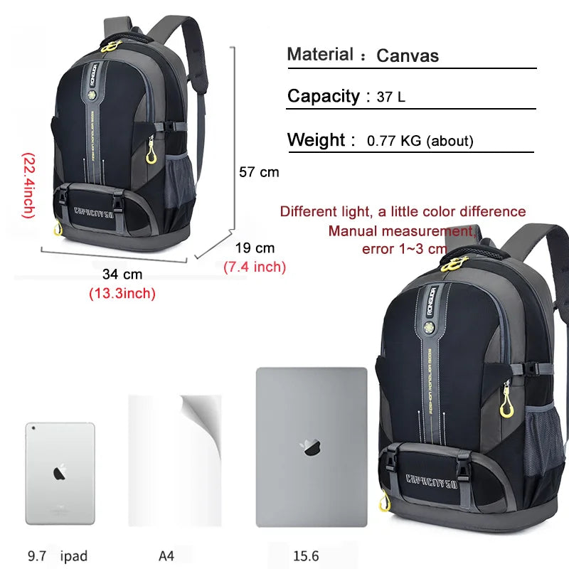 37L Large Capacity Travel Backpack Men's Outdoor Camping Rucksack